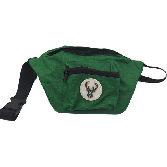 Green Milwaukee Bucks Fiserv Forum Canvas Double Pouch Fanny Pack Sling Belt Bag - Picture 1 of 5
